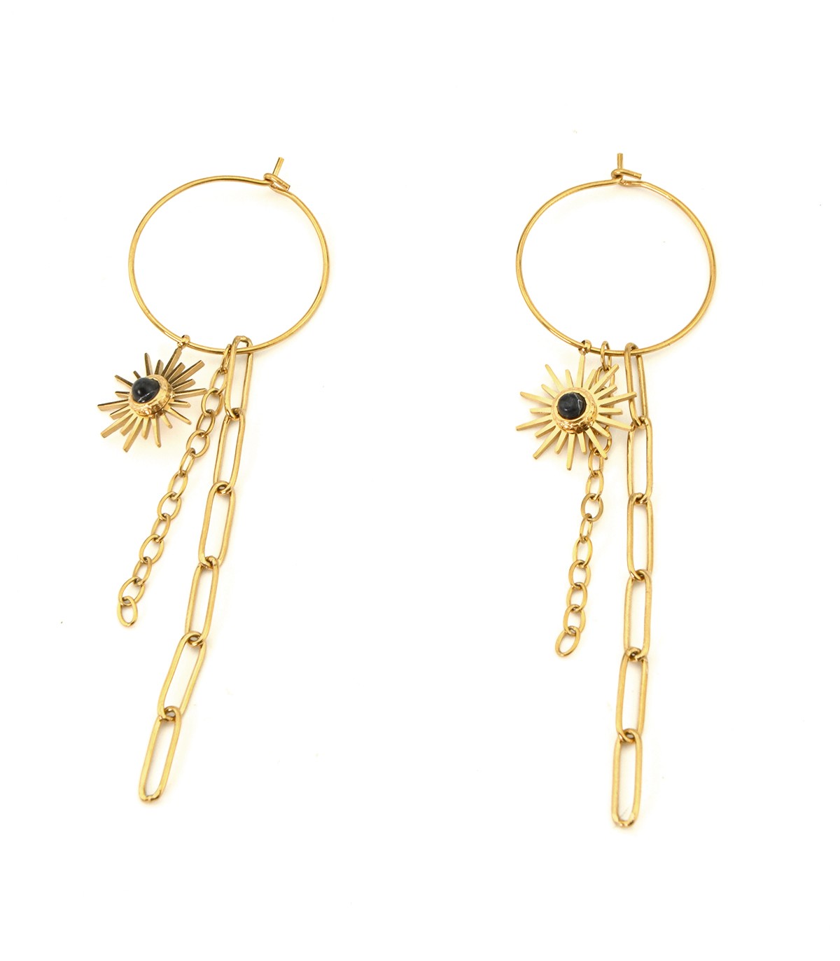 Boucles D Oreilles Dor Es Avec Cha Nes Et Breloque Soleil Acier