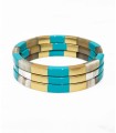 Bracelet carré en corne véritable - Turquoise et feuilles d'or