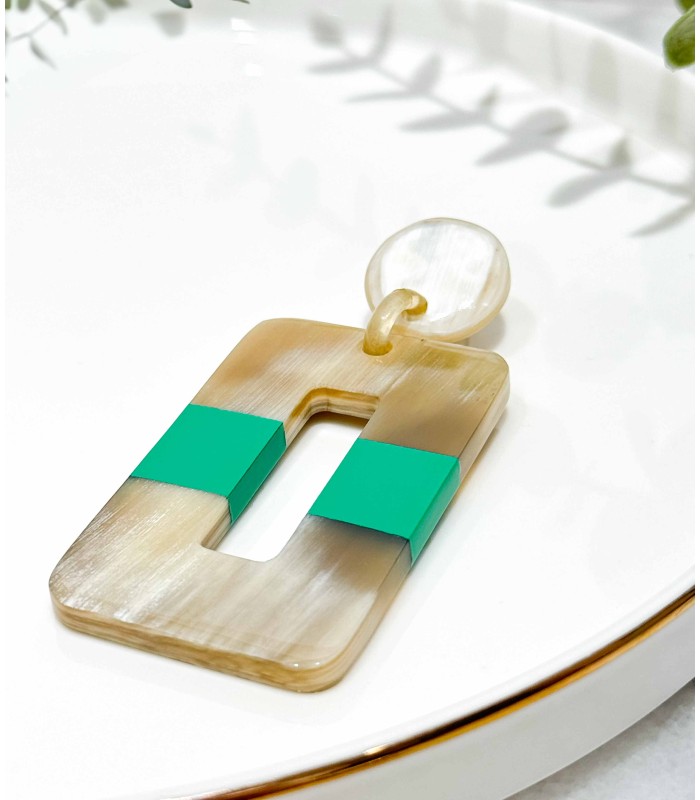 Boucles d'oreilles - corne naturelle - authentique - vert - rectangle - pendantes - actuel diffusion - grossiste