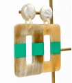 Boucles d'oreilles rectangles en corne véritable - Vert