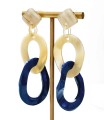 Boucles d'oreilles longues en corne véritable - Bleu foncé