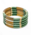 Bracelet coloré vert et feuilles d'or - Corne véritable