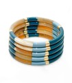 Bracelet coloré bleu canard et feuilles d'or - Corne véritable