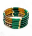 Bracelet coloré vert foncé et feuilles d'or - Corne véritable