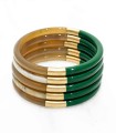 Bracelet coloré Vert foncé et feuilles d'or - Corne véritable