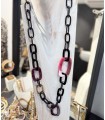 Collier sautoir acrylique - Noir et rose