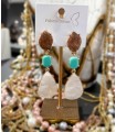 Boucles d'oreilles acrylique - Marron, turquoise et blanc