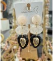 Boucles d'oreilles acrylique - Beige, blanc nacré et noir